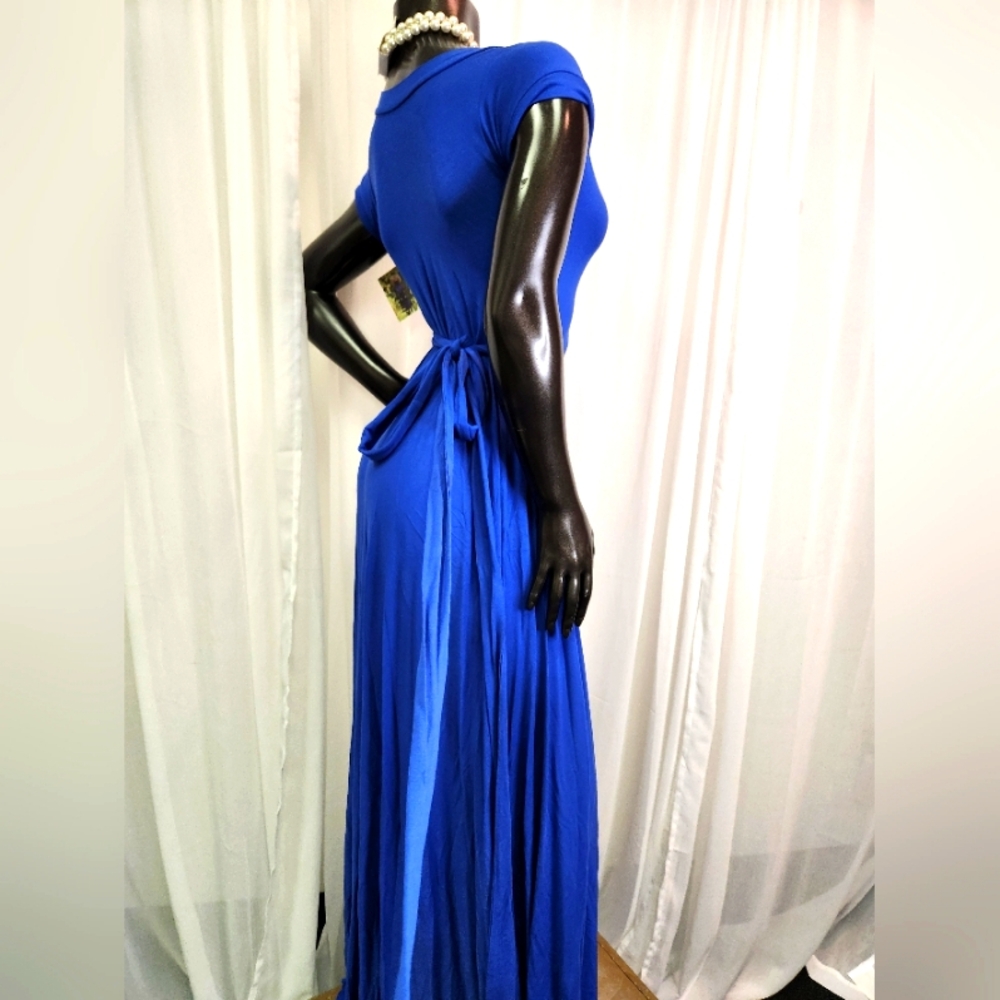 Royal Blue Maxi Wrap Dress-Custom Cut & Sewn - Picture 5 of 16